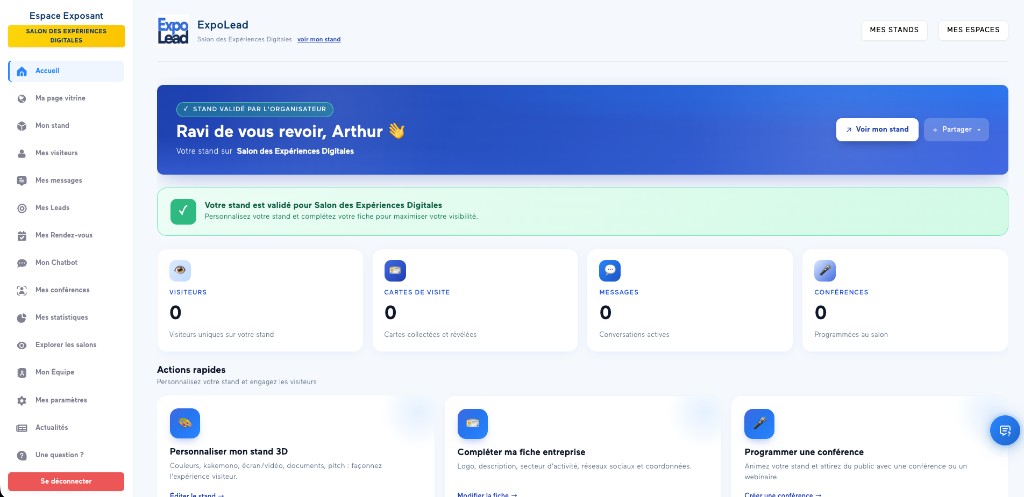 Tableau de bord — stand validé