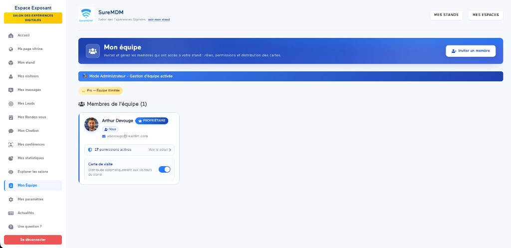 Gestion de l'équipe exposant