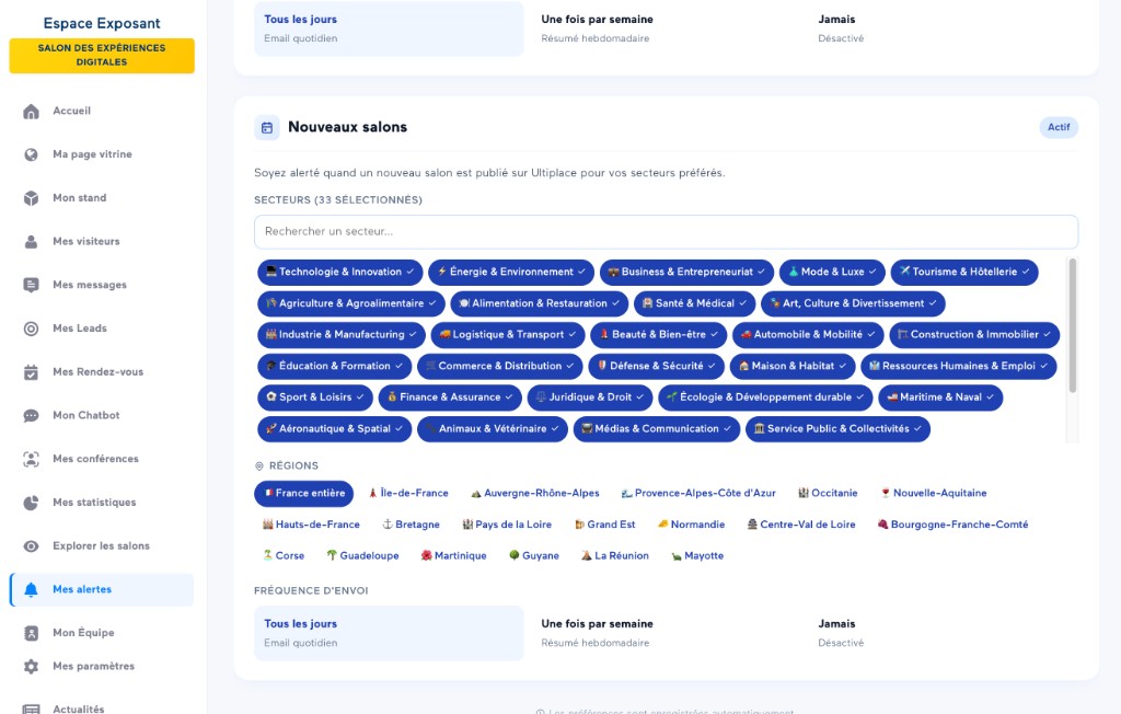 Mes alertes — nouveaux salons